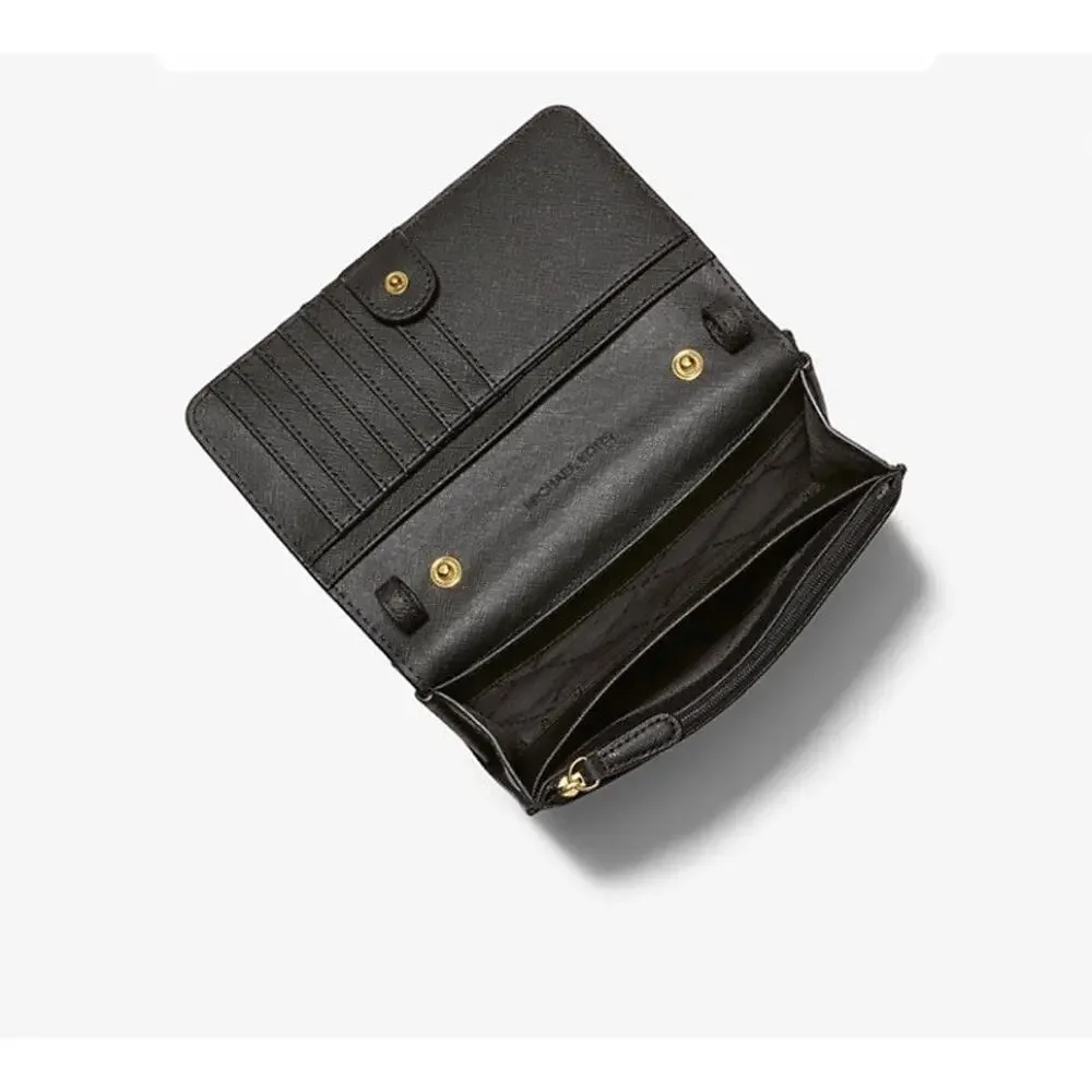 Michael Kors Jet Set Travel Crossbody Black Saffiano Leather Organizer Wallet